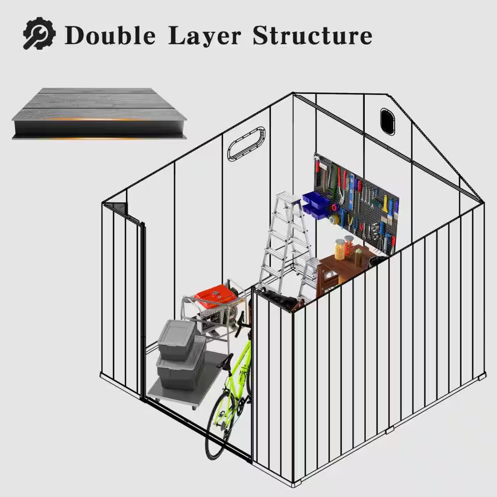 8X6 Ft Resin Outdoor Storage Shed with Lockable Door, Ventilated, Waterproof, Uv-Resistant , Coverage Area- 46 Sq.Ft.