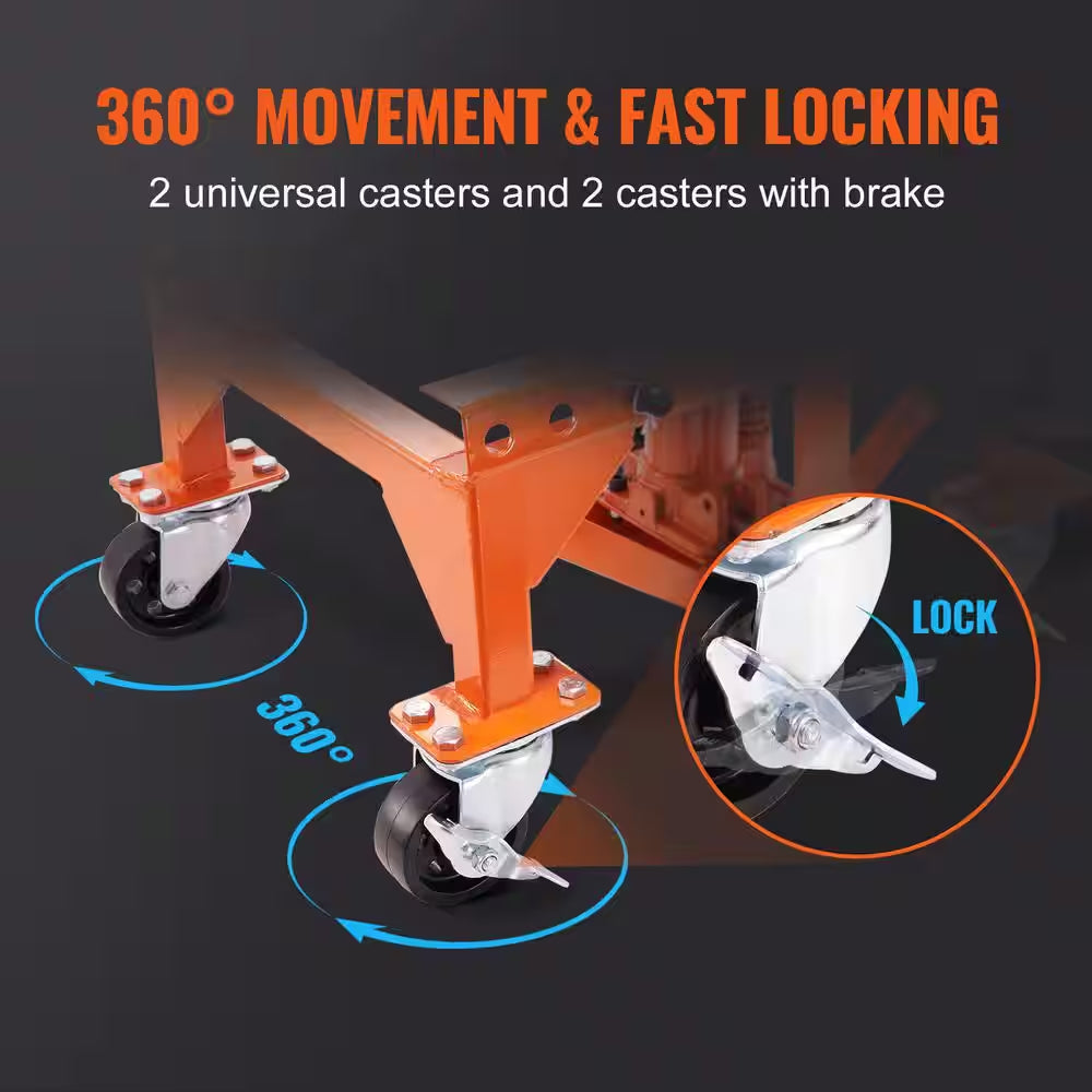 Hydraulic Motorcycle Lift Table, 350 Lbs. Capacity Motorcycle Scissor Jack Lift with Wide Deck, J-Hooks, 4 Wheels