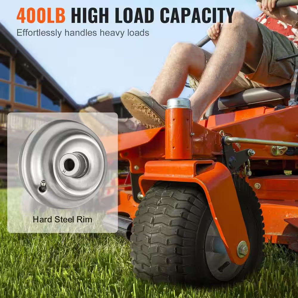 Lawn Mower Tires 15X6-6 in 2-Pack Turf Pneumatic 3 in Centered Hub 3/4 in Bushing 16 Adapters 400 Lb/Wheel