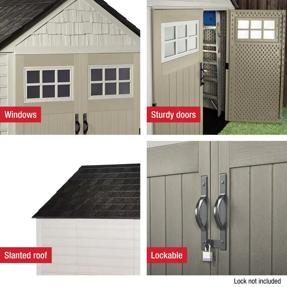 7 Ft. W X 7 Ft. D Durable Weather Resistant Plastic Outdoor Storage Shed, Sand 0.58 Sq. Ft.