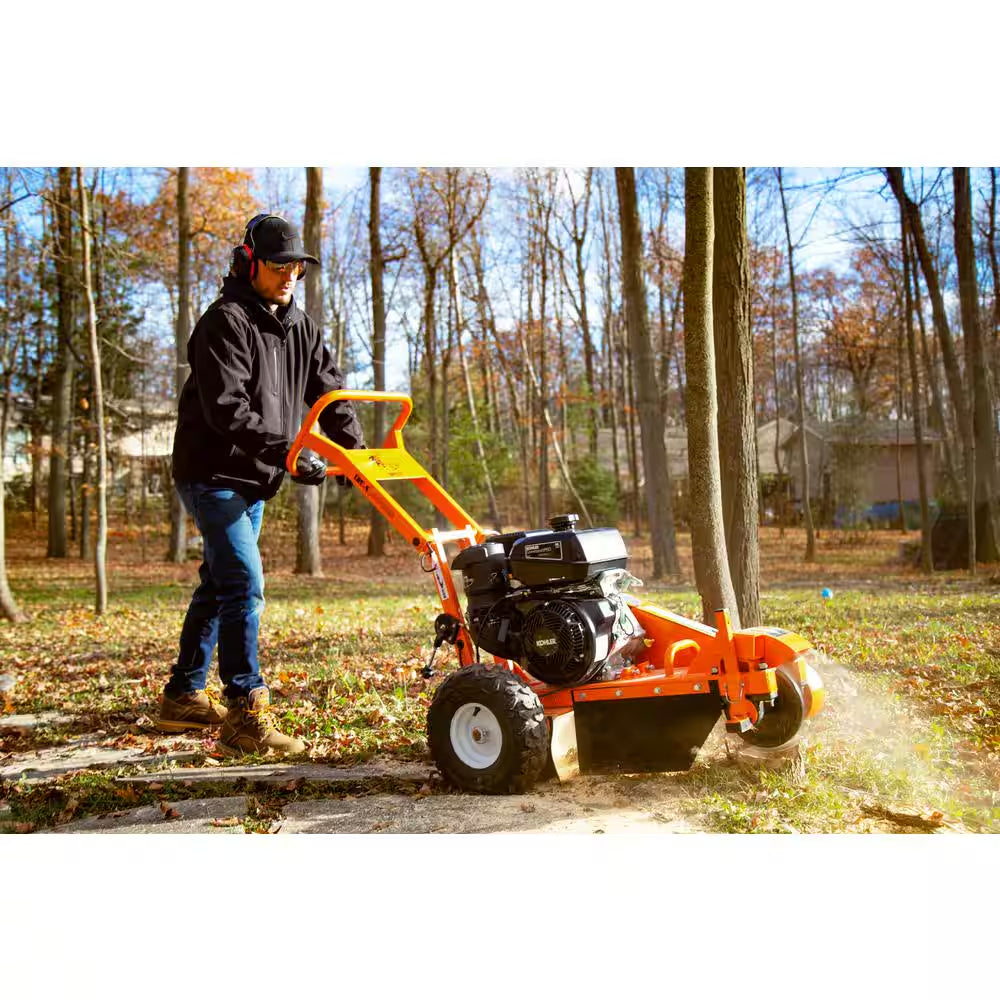 12 In. 14 HP Gas Powered Certified Commercial Stump Grinder with 9 High Speed HPDC Machined Carbide Cutters