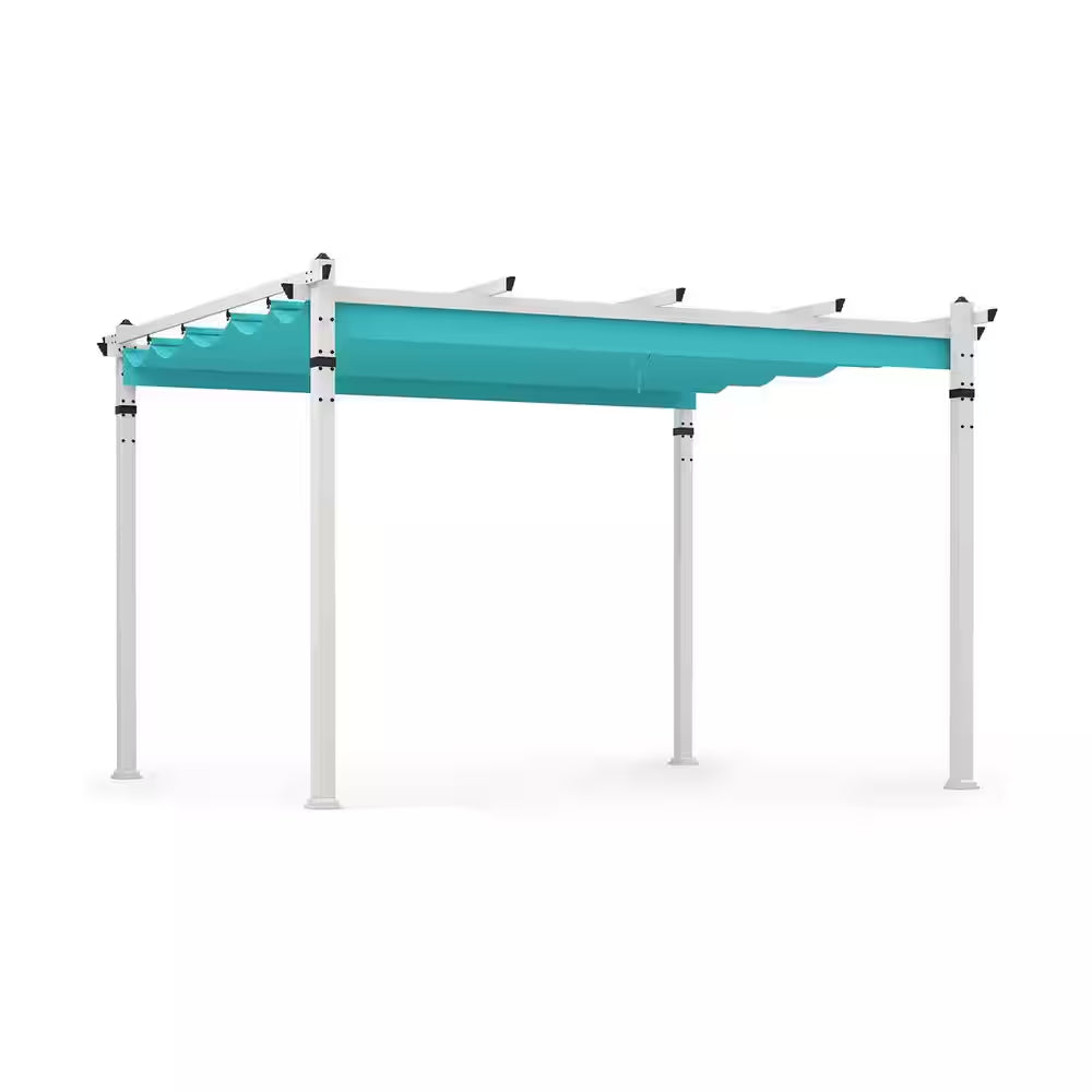 12 Ft. X 10 Ft. Aluminum Flat Top Patio Gazebos with Canopy in Turquoise