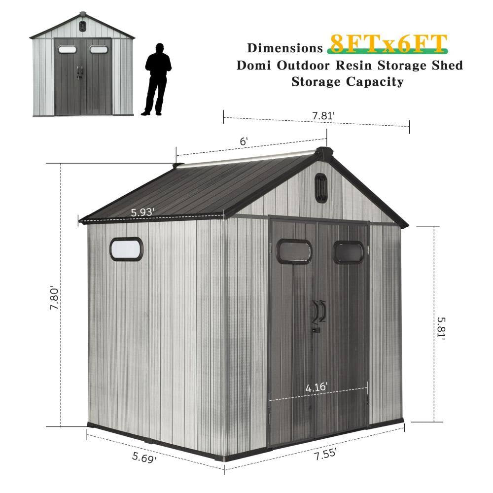 8X6 Ft Resin Outdoor Storage Shed with Lockable Door, Ventilated, Waterproof, Uv-Resistant , Coverage Area- 46 Sq.Ft.