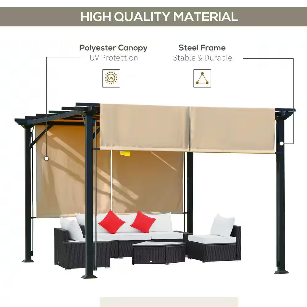 12 Ft. X 10 Ft. Steel Patio Gazebo Pergola with Slideable Canopy Roof/Walls and Uv-Resistant Material