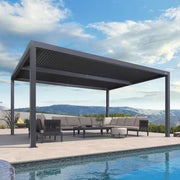 12 Ft. X 16 Ft. Gray Aluminum Frame Outdoor Hardtop Louvered Pergola with Adjustable Sunshade Roof and In-Built Gutter