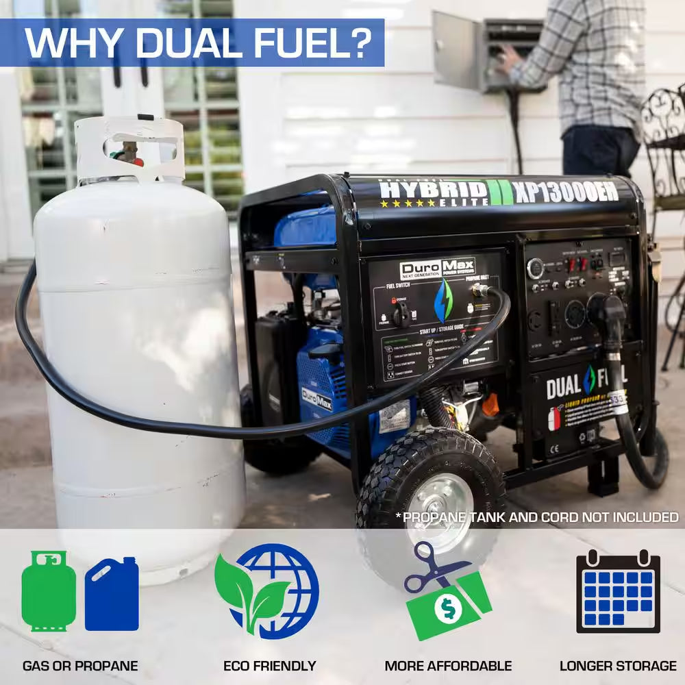 13000/10500-Watt Dual Fuel Electric Start Gasoline/Propane Portable Home Power Back up Generator with CO Alert Sensor