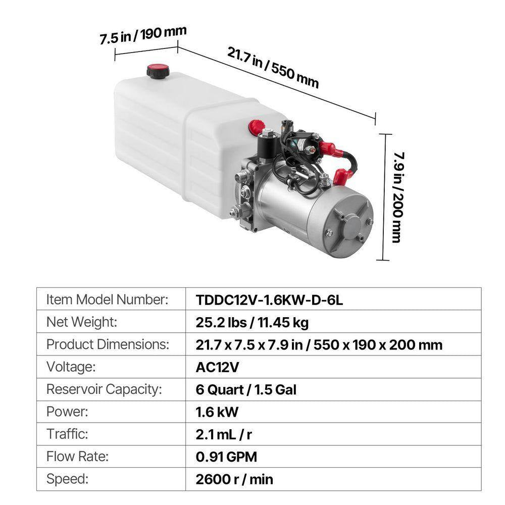 6 Qt. Hydraulic Power Unit, Single Acting Dump Trailer Pump, 3200 PSI Max Relief Pressure and 0.91 GPM Flow Rate, White