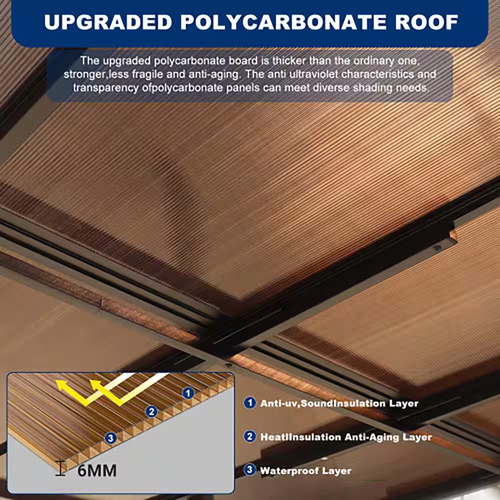 10 Ft. X 14 Ft. Heavy-Duty Wall-Mounted Lean-To Metal Pergola Gazebo with Roof