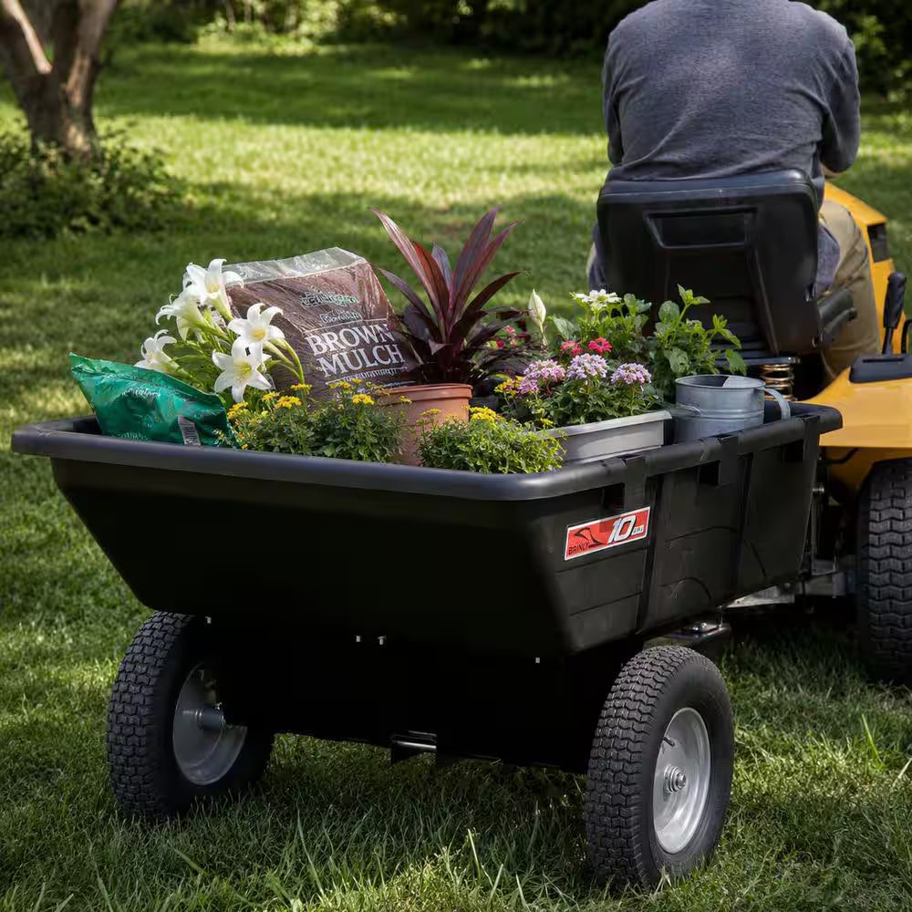 650Lbs. 10Cu.Ft. Tow-Behind Lawn Mower Trailer Dump Cart W/ Compression-Molded Poly Bed for Lawn Tractors and ZTR Mowers