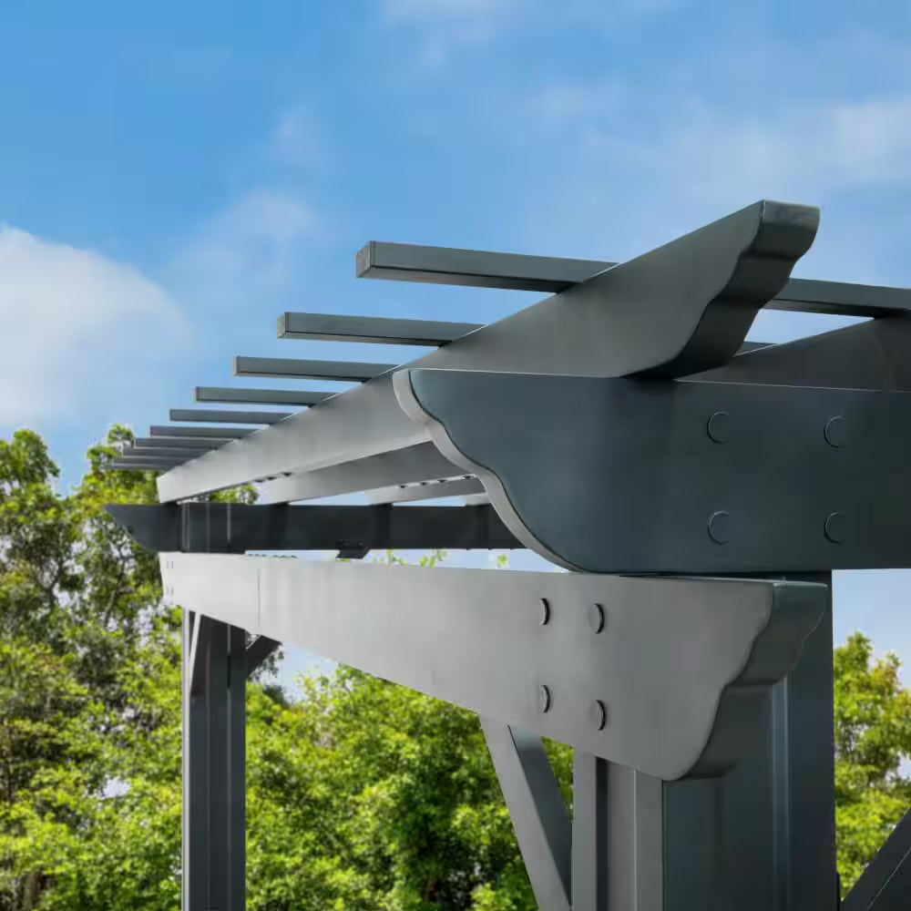 Stratford 16 Ft. X 12 Ft. Black Galvanized Steel Traditional Outdoor Patio Pergola with Trellis Roof