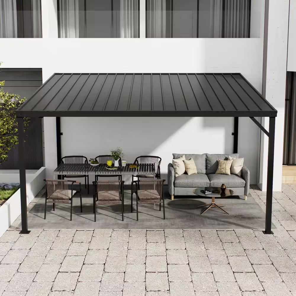 12 Ft. X 14 Ft. Metal Hardtop Gazebo Pergola with Sloped Roof, Heavy-Duty Steel Frame for Patio and Garden