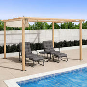 10 Ft. X 13 Ft. Wood Grain Aluminum Outdoor Pergola with Beige Retractable Sun Shade Canopy