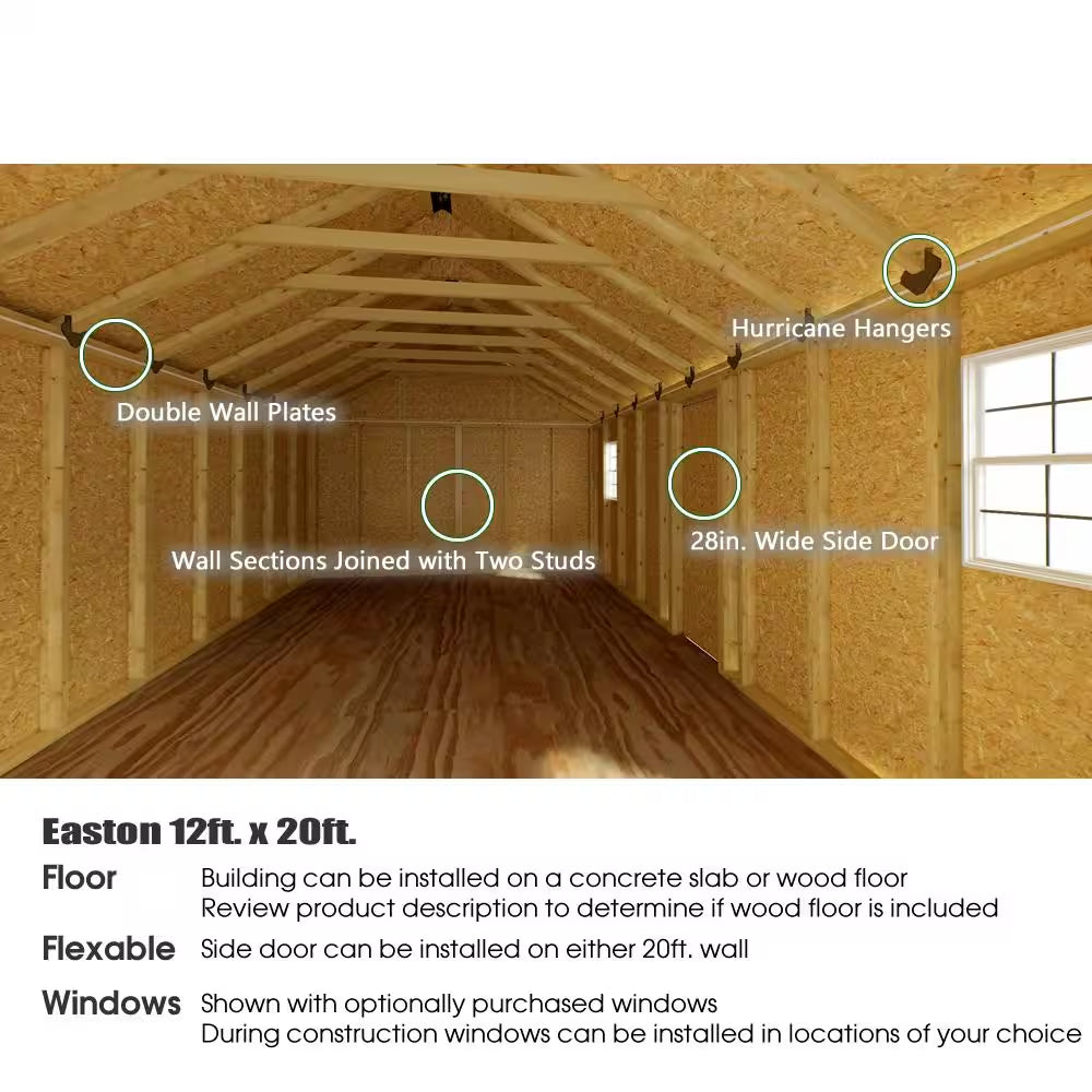 Shedquarters 12 Ft. X 20 Ft. Wood Shed Kit with Barn Doors, Extra Walk-In Door and Fortressfloor (240 Sq. Ft.)