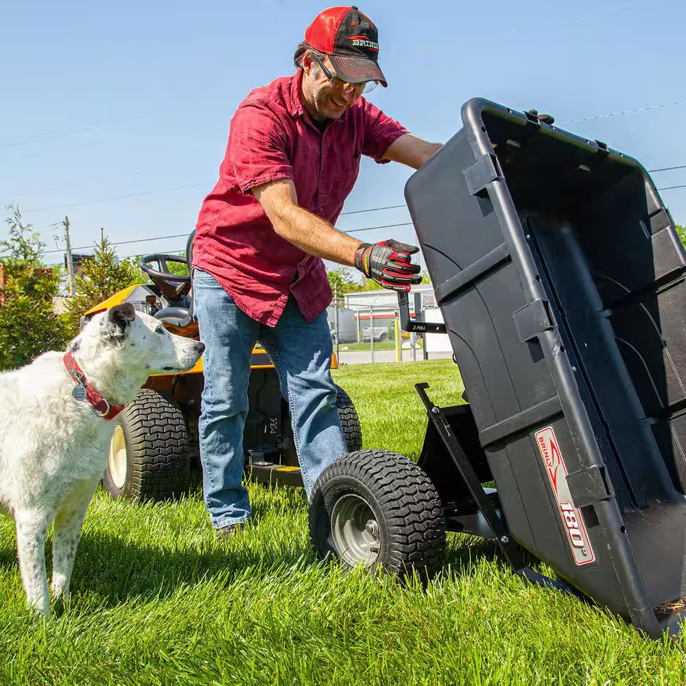 The Roger 180° Full Dump Cart with Durable Compression-Molded Poly Bed for Lawn Tractors and ZTR Mowers