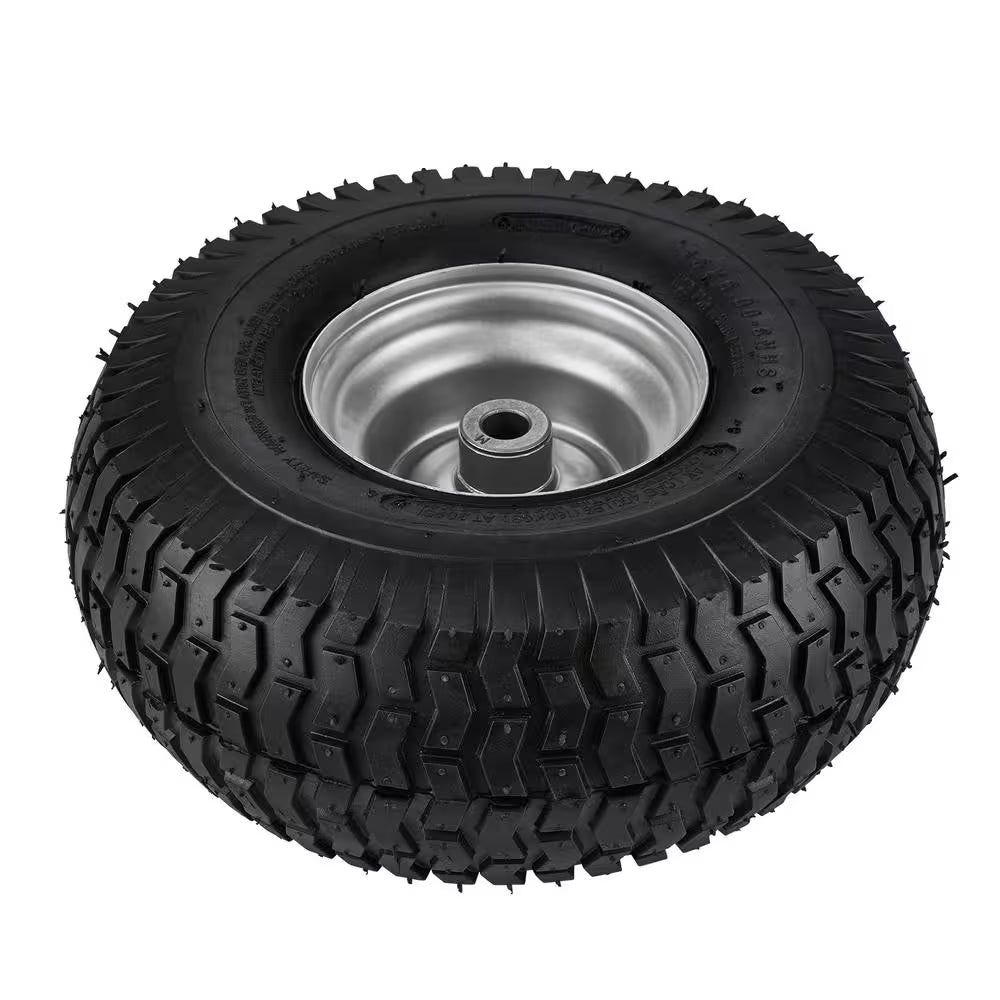 Lawn Mower Tires 15X6-6 in 2-Pack Turf Pneumatic 3 in Centered Hub 3/4 in Bushing 16 Adapters 400 Lb/Wheel