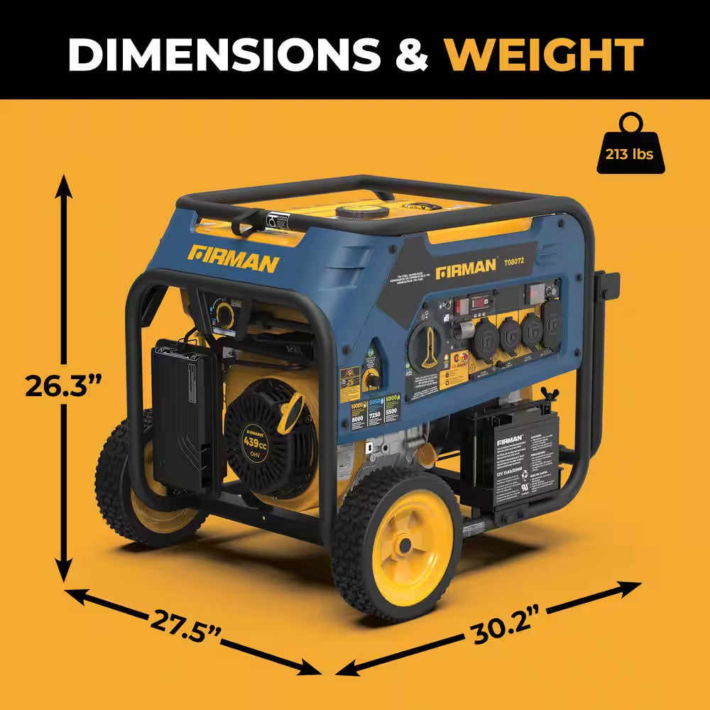 10,000-Watt/8,000-Watt Tri-Fuel Portable Generator with Electric Start, Transfer Switch Outlet and CO Alert Technology