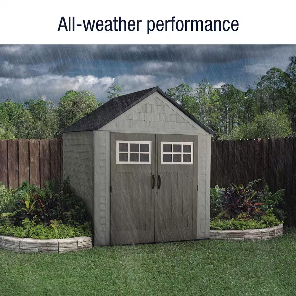 7 Ft. W X 7 Ft. D Durable Weather Resistant Plastic Outdoor Storage Shed, Sand 0.58 Sq. Ft.