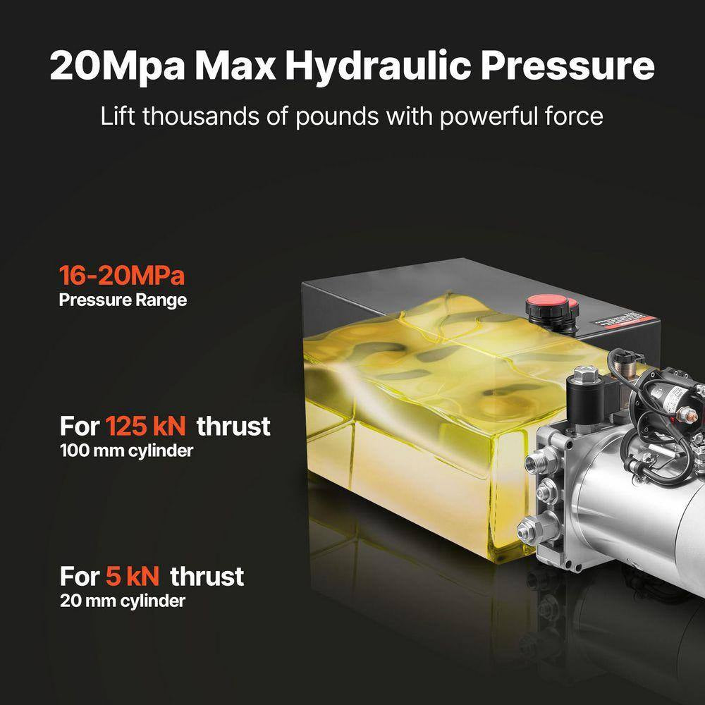 15 Qt. Hydraulic Power Unit, Single Acting Dump Trailer Pump, 3200 PSI Max Relief Pressure & 0.91 GPM Flow Rate, DC 12V