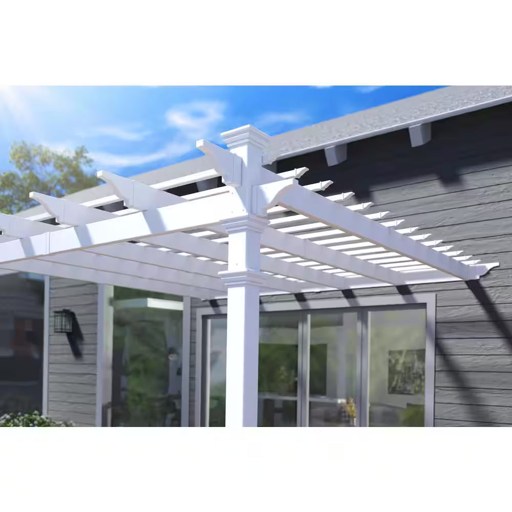 144"L X 152"W X 106"H Vinyl Freemont Attached Pergola, White, VA42044