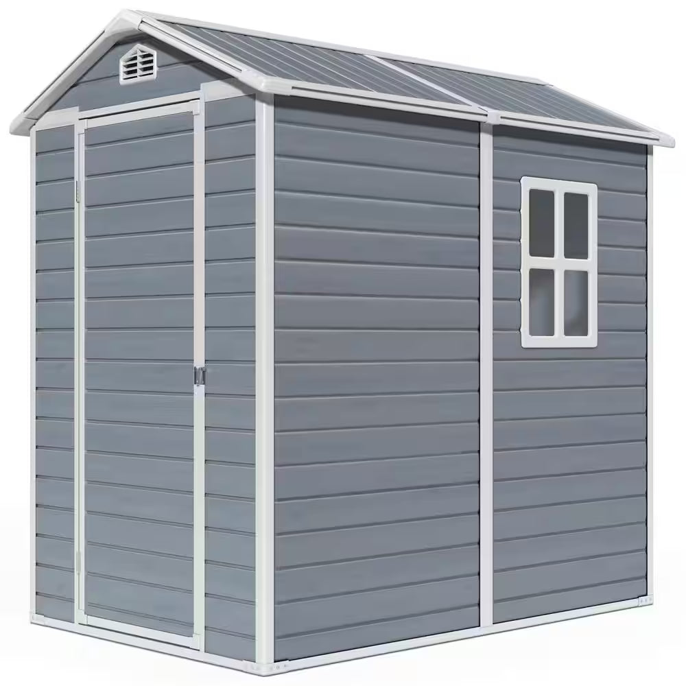 8 X 6 Ft. Gray Outdoor Storage Shed, Resin Garden Shed with Floor, Heavy-Duty, Fade-Resistant