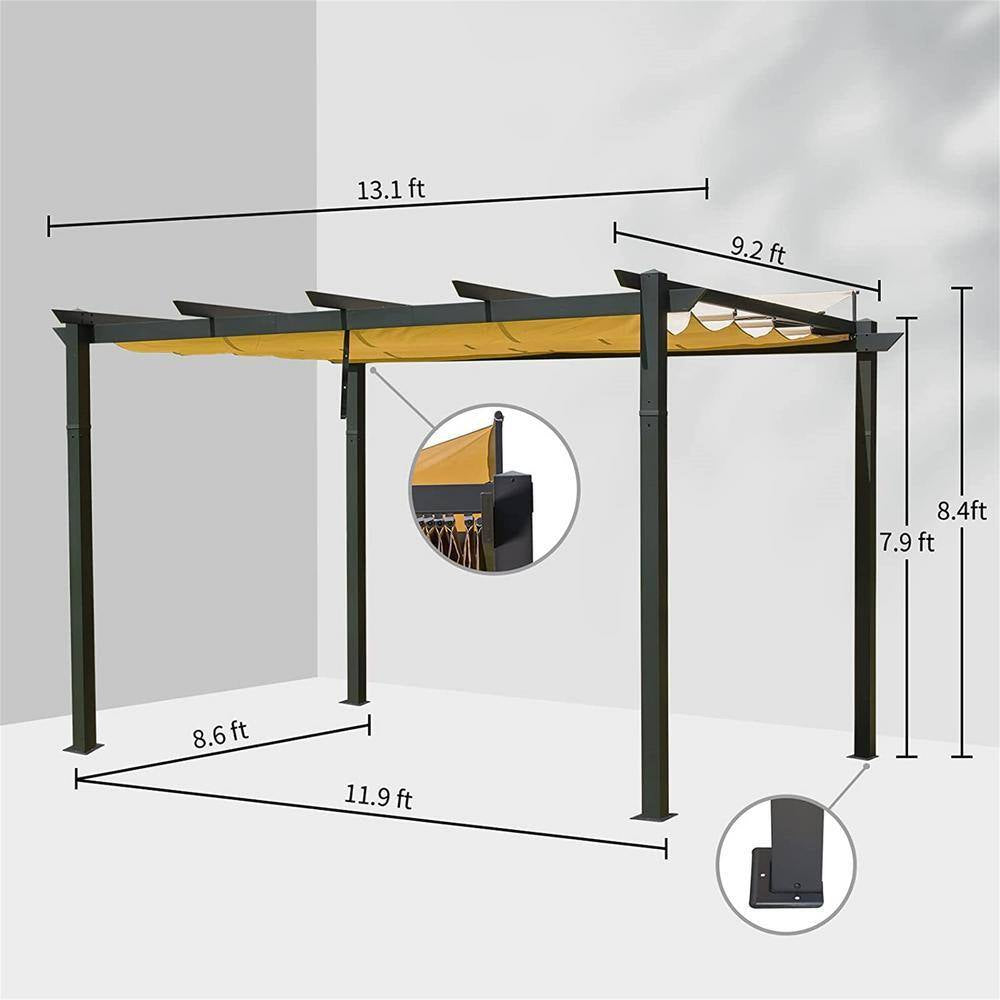 13 Ft. X 9 Ft. Outdoor Aluminum Pergola with Beige Retractable Shade Canopy for Patiogarden Backyard for Party, Garden