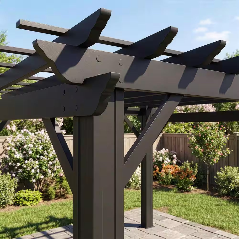 Stratford 14 Ft. X 12 Ft. Black Galvanized Steel Traditional Outdoor Patio Pergola with Trellis Roof