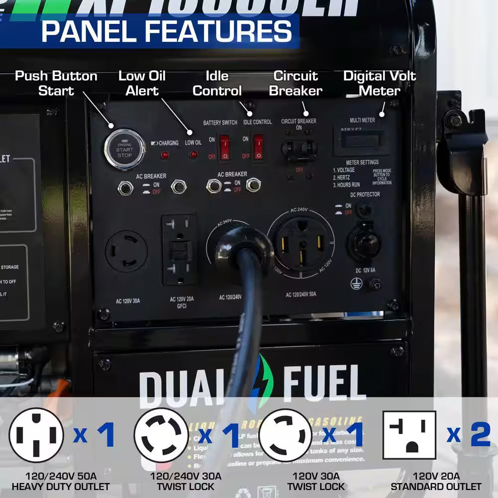 13000/10500-Watt Dual Fuel Electric Start Gasoline/Propane Portable Home Power Back up Generator with CO Alert Sensor