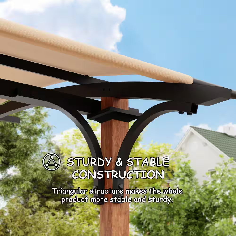 13 Ft. X 8.5 Ft. Steel Patio Pergola with Beige Shade Canopy and Bar Shelf