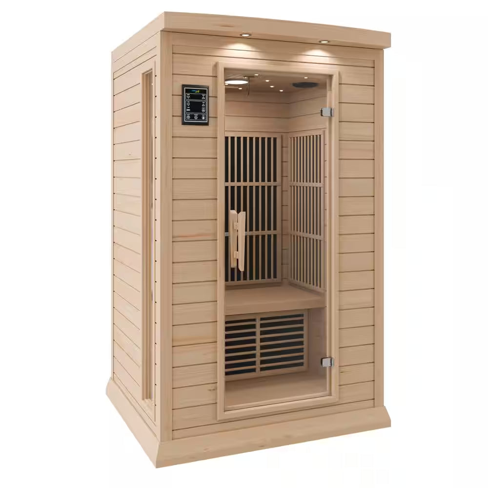 2-Person Indoor Hemlock Wood Infrared Sauna with Touch Control Panel, Bluetooth and LED Lights