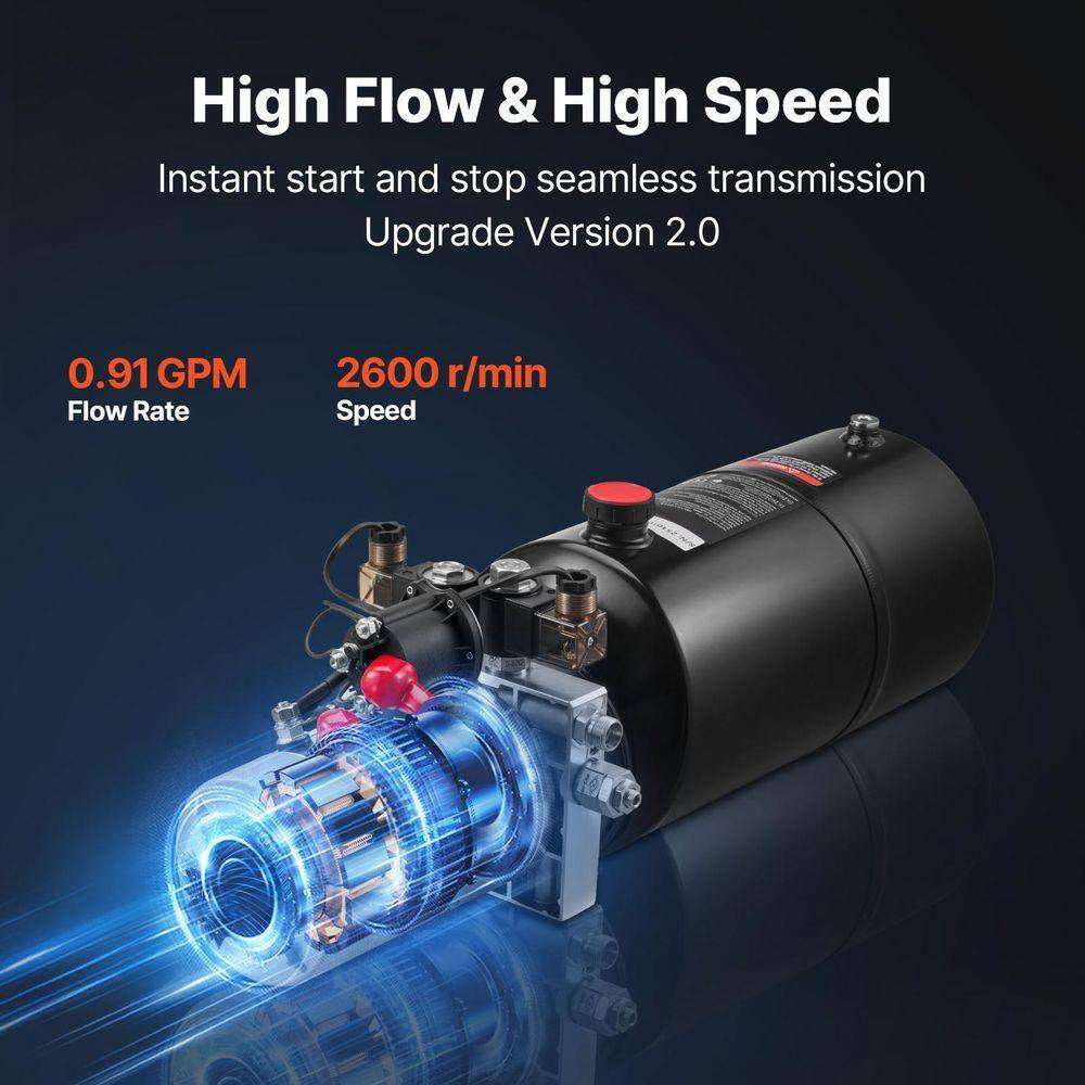 8 Qt. Hydraulic Power Unit, Double Acting Dump Trailer Pump, 3200 PSI Max Relief Pressure, 0.91 GPM Flow Rate DC 12-Volt