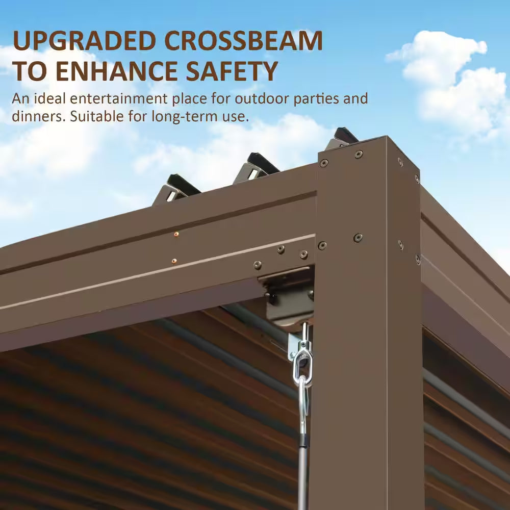 10 Ft. X 20 Ft. Brown Aluminum Metal Louvered Pergola
