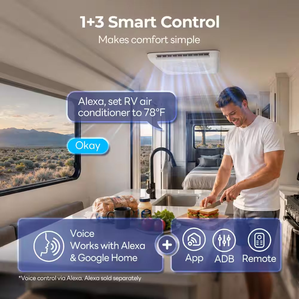18000 BTU RV Air Conditioner, Ducted & Non-Ducted, Cool Only, LED ADB Smart Control, Black, 2-Year Warranty