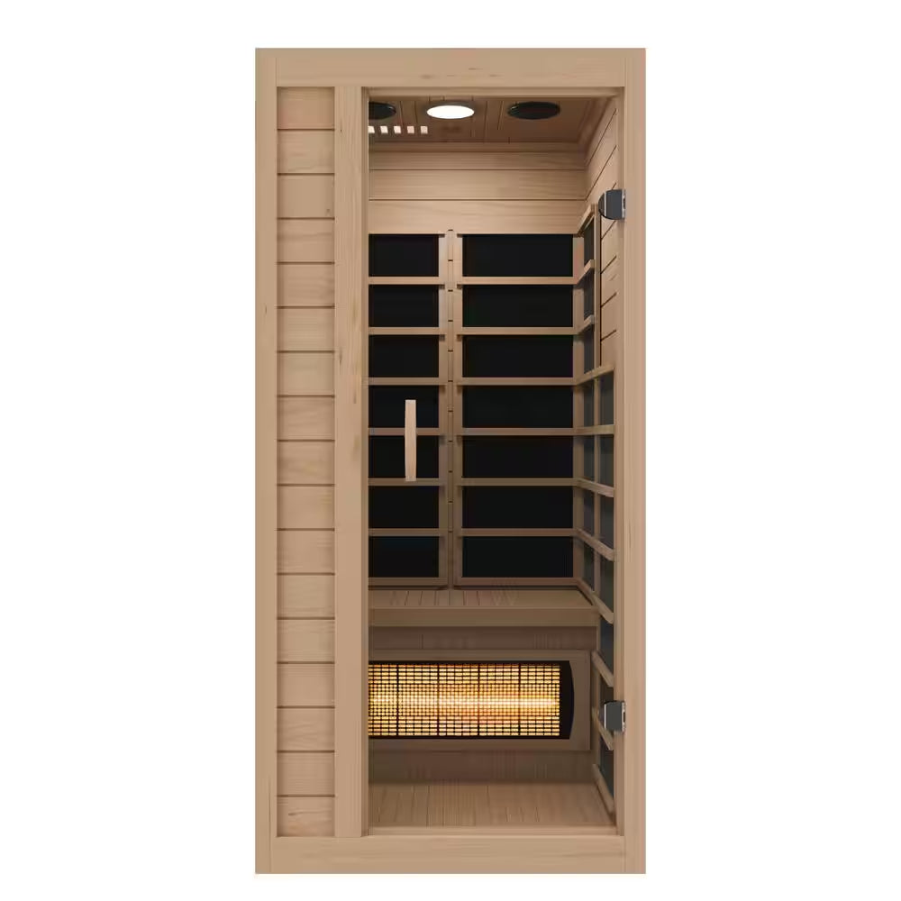 Home Sauna Room 1-Person Indoor Hemlock Wooden Infrared Sauna Spa with Bluetooth Digital Control Panel