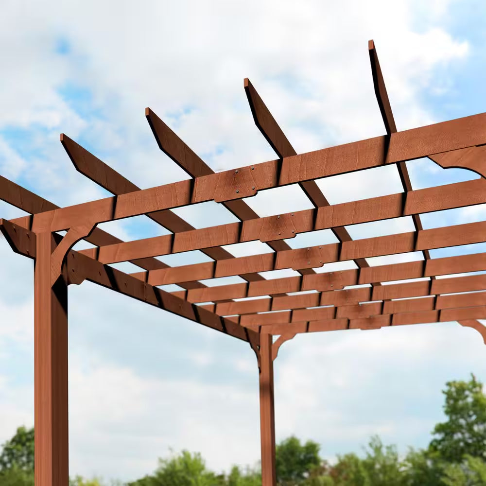 12 Ft. W X 10 Ft. D Cedar Wood Patio Pergola Shade Structure for Outdoor, Brown