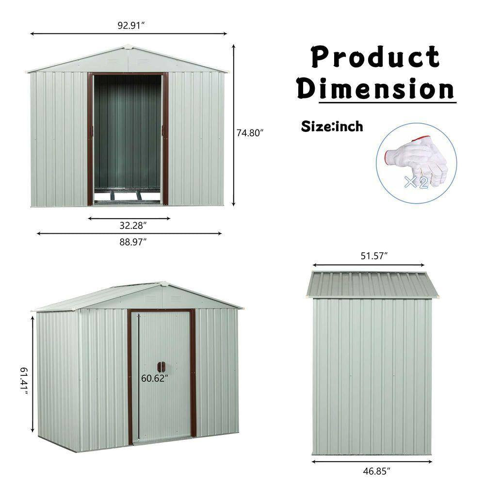 8 Ft.W X 4 Ft.D Outdoor Metal Storage Shed, Tool House with Metal Foundation for Patio, Yard, Lawn, White (30 Sq. Ft.)