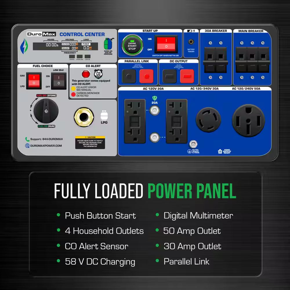11,000 Watt Remote Start Portable Dual Fuel Home Backup Inverter Generator W/Co Alert