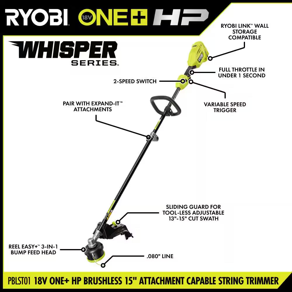ONE+ HP 18V Brushless Cordless Attachment Capable 15" Trimmer and Blower Combo Kit W/ Pruner, 4.0 Ah Battery & Charger