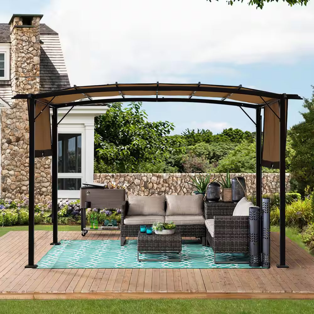 12 Ft. X 9 Ft. Outdoor Pergola Patio Gazebo, Retractable Shade Canopy, Steel Frame Grape Gazebo, Sunshelter Pergola