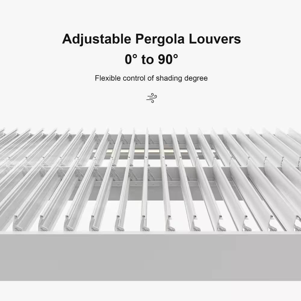 12 Ft. X 14 Ft. White Aluminum Frame Outdoor Hardtop Louvered Pergola with Adjustable Sunshade Roofs and In-Built Gutter