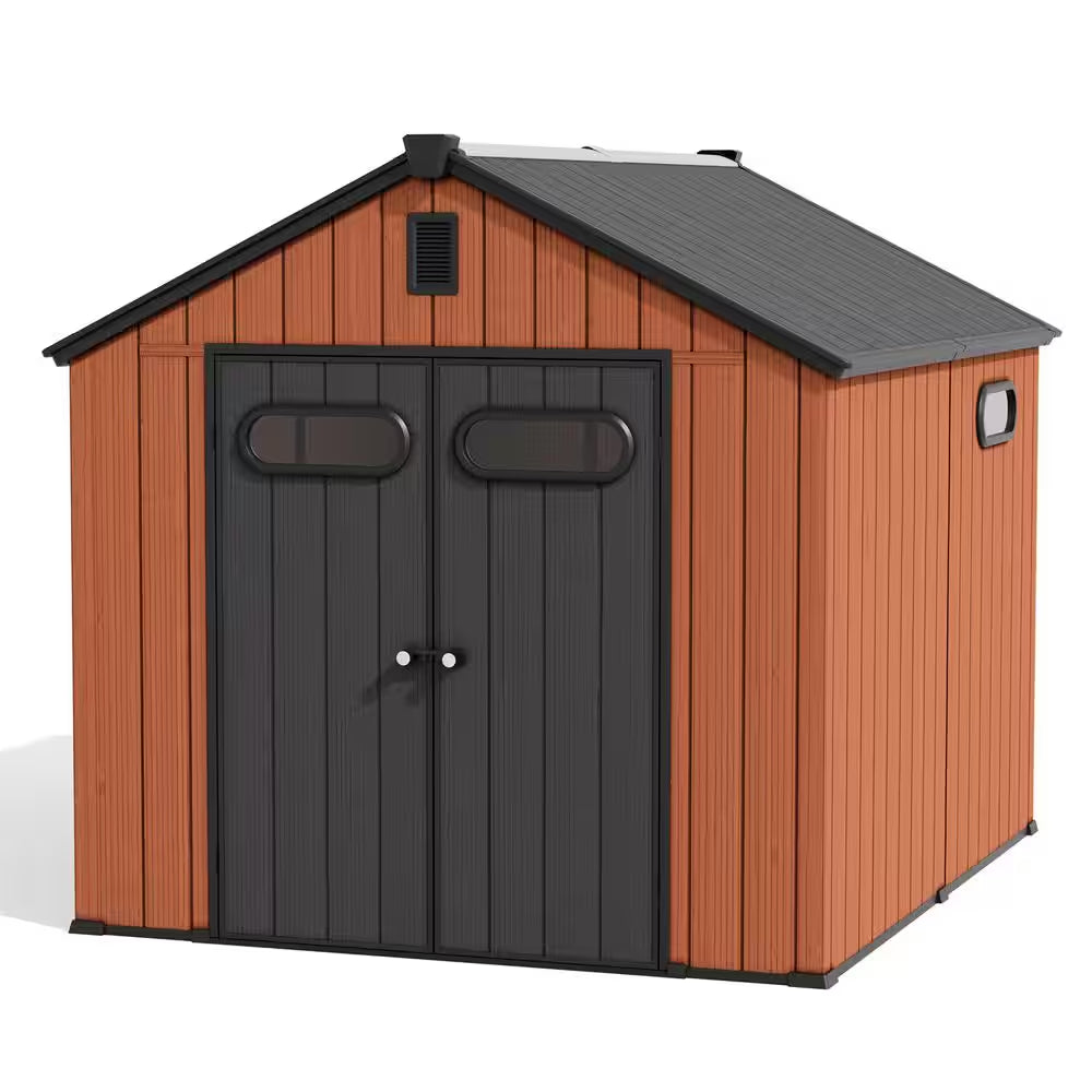 8 Ft. W X 12 Ft. D Outdoor Resin Storage Shed in Brown Plastic Resin Tool Shed with Floor and Lockable Door (96 Sq. Ft.)