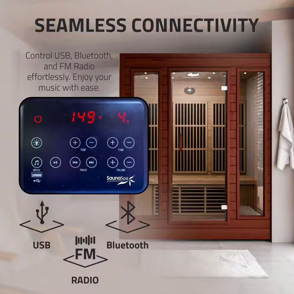 S12HD Series 3-Person Indoor Hemlock Wooden Infrared Sauna with Carbon FAR, LED Touch and Control Panel