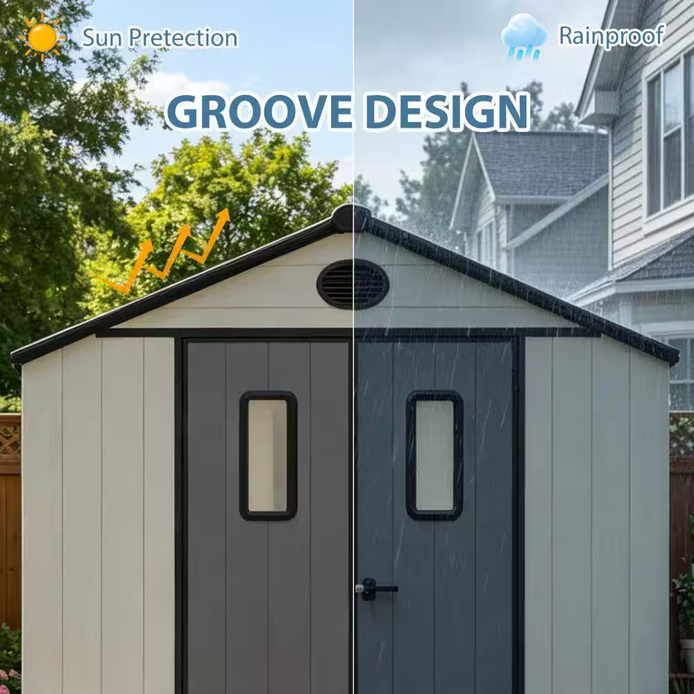 8 Ft. W X 6 Ft. D Outdoor Storage Resin Garden Shed for Backyard Outdoor (48 Sq. Ft. )