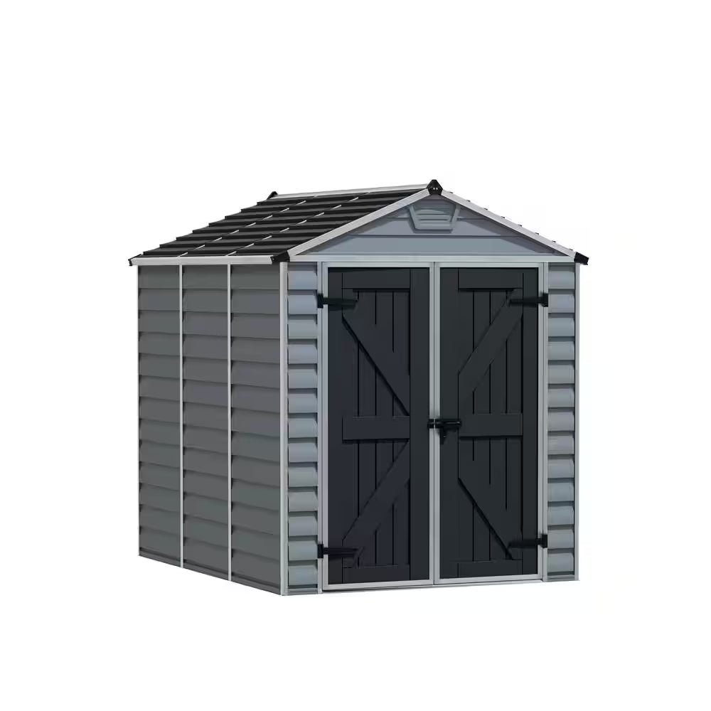 Skylight 6 Ft. W X 8 Ft. D Resin Plastic Outdoor Garden Storage Shed with Floor (45.2 Sq. Ft.) in Dark Gray Deco