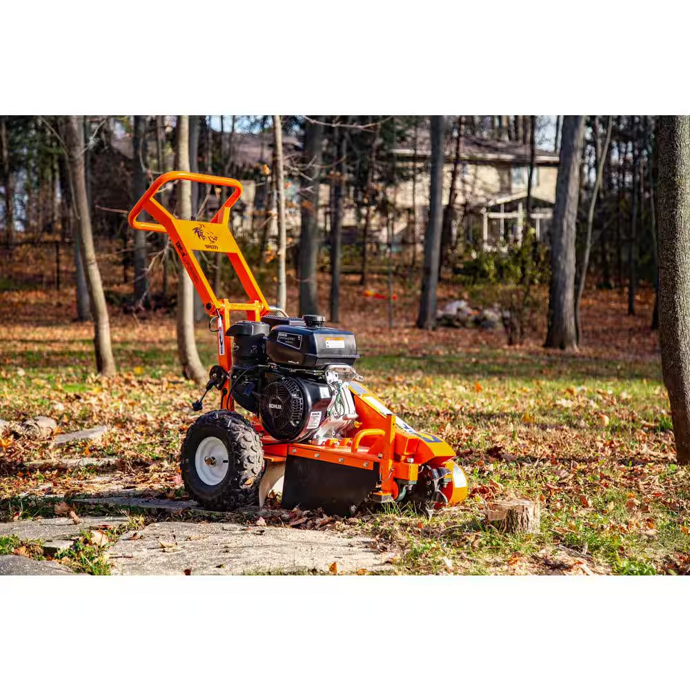 12 In. 14 HP Gas Powered Certified Commercial Stump Grinder with 9 High Speed HPDC Machined Carbide Cutters
