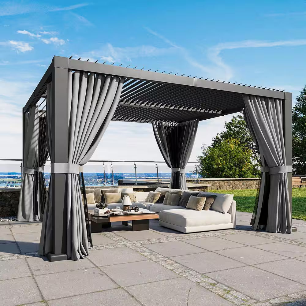 12 Ft. X 14 Ft. Hardtop Louvered Gazebo, Aluminum Frame Pergolas with Adjustable Roof for Garden