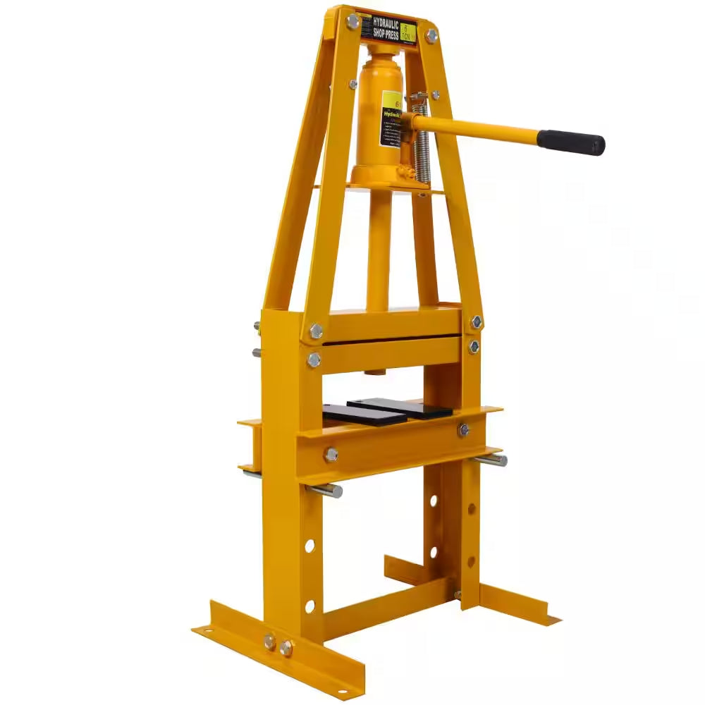 6-Ton Hydraulic Shop Press with Plates, Heavy-Duty A-Frame Garage Floor Press, Yellow