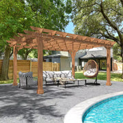 14 Ft. W X 10 Ft. D Brown Cedar Wood Patio Pergola Shade Structure for Outdoor