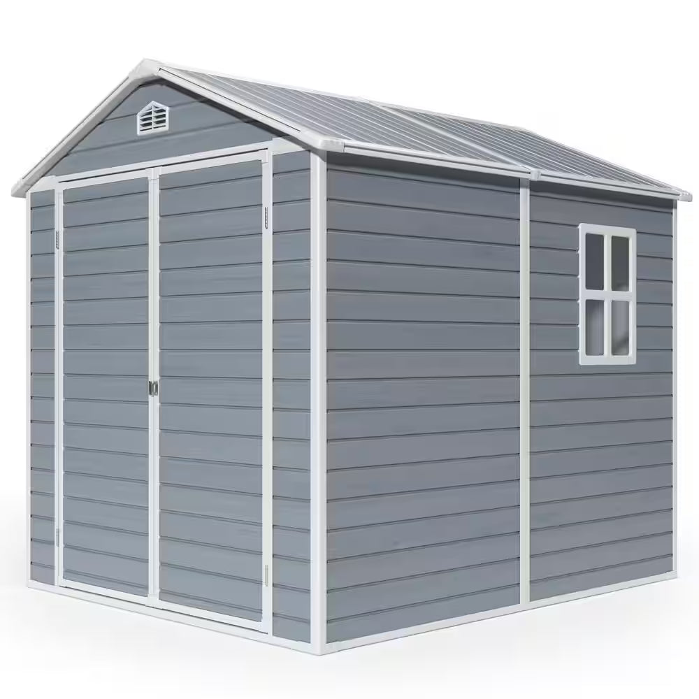 8 X 6 Ft. Gray Outdoor Storage Shed, Resin Garden Shed with Floor, Heavy-Duty, Fade-Resistant