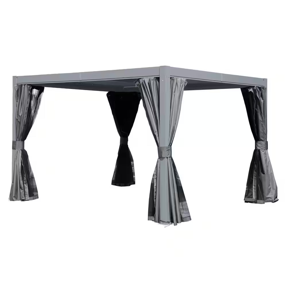 12 Ft. X 10 Ft. Aluminum Pergola with Louvered Roof and Drainage System, Gray