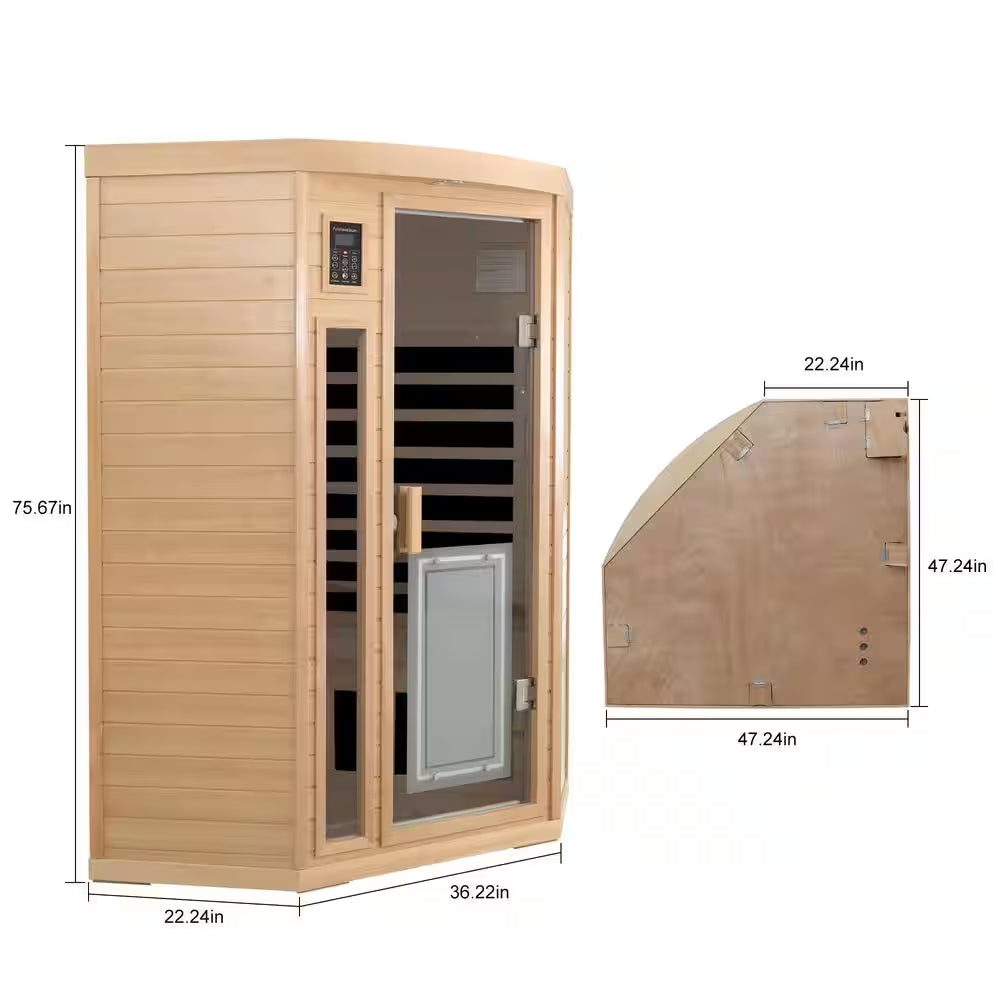 2-Person Natural Wood Far Infrared Hemlock Wood Pentagon Sauna Room with LED Reading Light